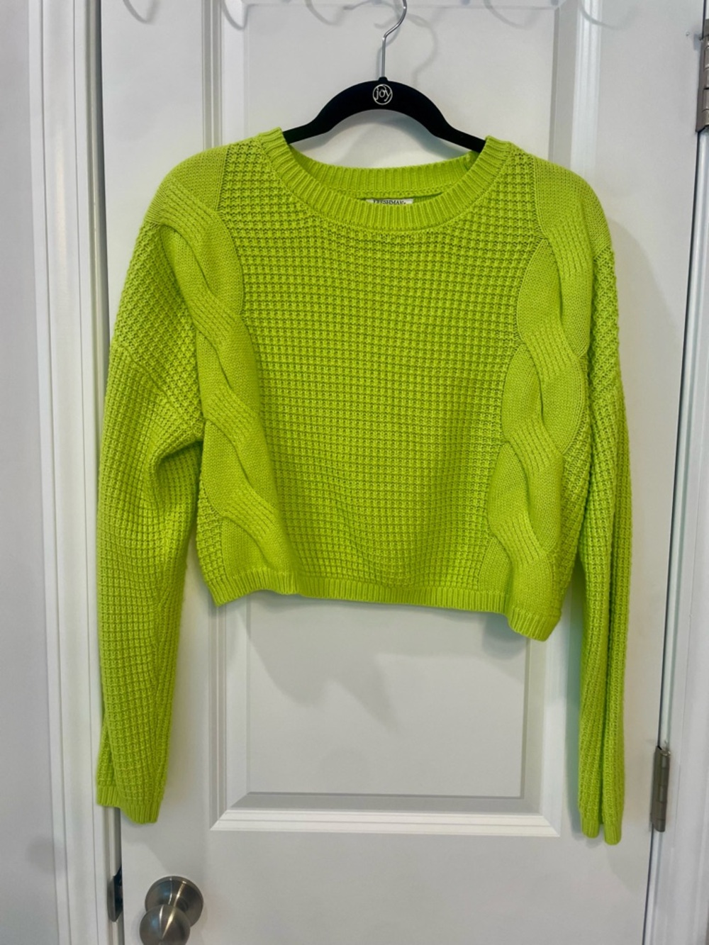 Freshman Lime Green Cropped Cable Knit Sweater